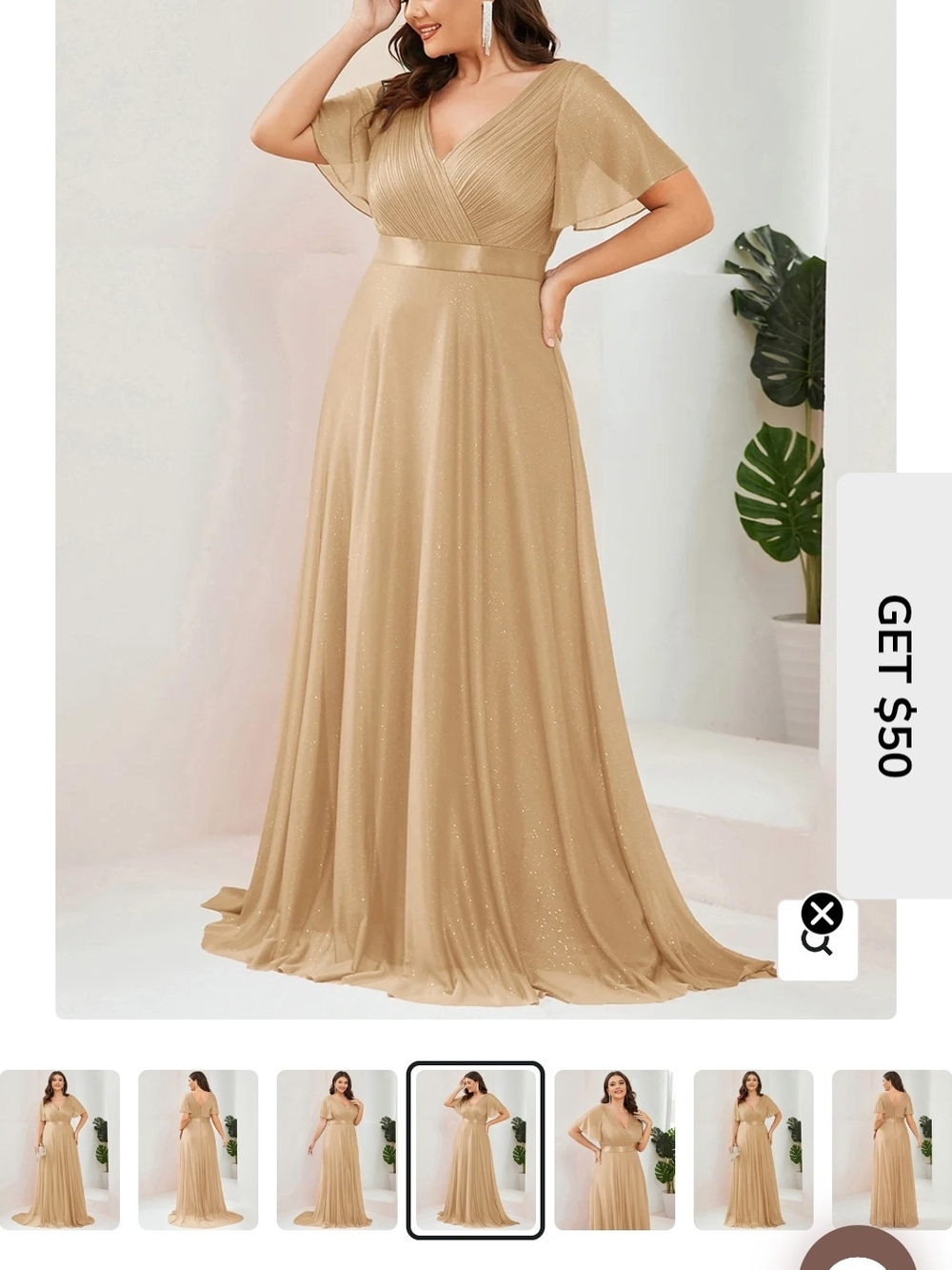 Ever Pretty Gold Glitter V-Neck Maxi Gown